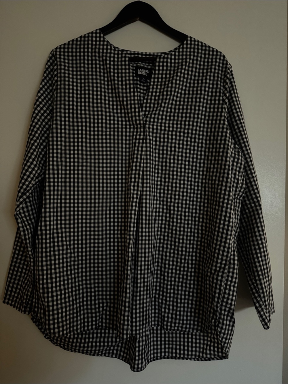 Lands' End Black and White Gingham Tunic Top
